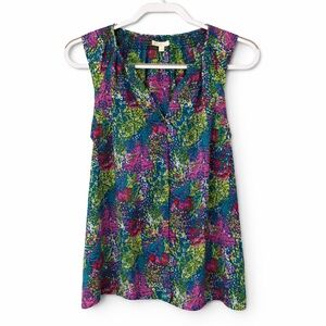 Shoshanna 100% Silk Teal Pink Abstract Print Sleeveless Blouse Size 2